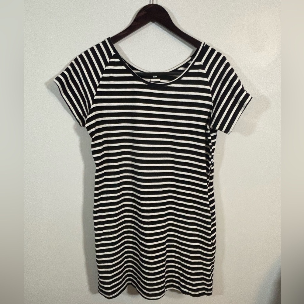 Black & White Striped T-Shirt Dress Women’s Large – 100% Cotton, Casual Fit